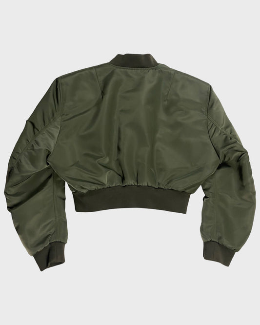 SS17 Runway padded shoulders cropped boxy MA1 bomber jacket SZ: S|M