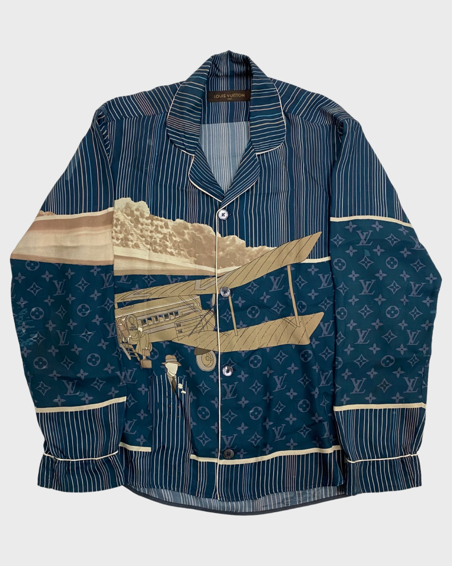 LOUIS VUITTON AW17 Monogram Airplane PYJAMA Silk Shirt Kim Jones Era  Oversized