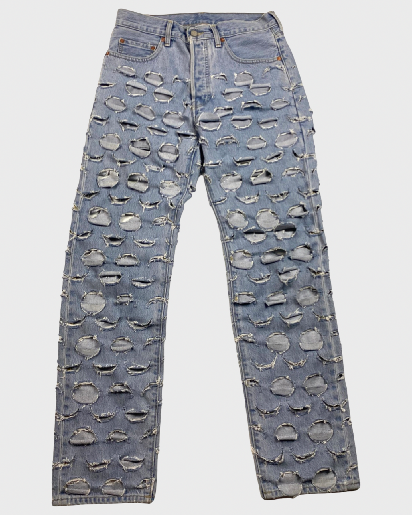 Vetements AW18 lasercut distressed Levi’s denim jeans SZ:W31
