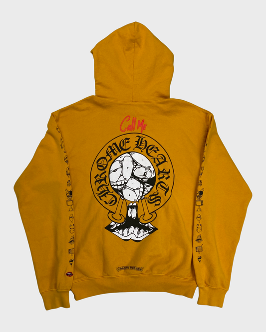 Chrome Hearts Mattyboy call me art basel horseshoe hoodie mustard yellow SZ: M