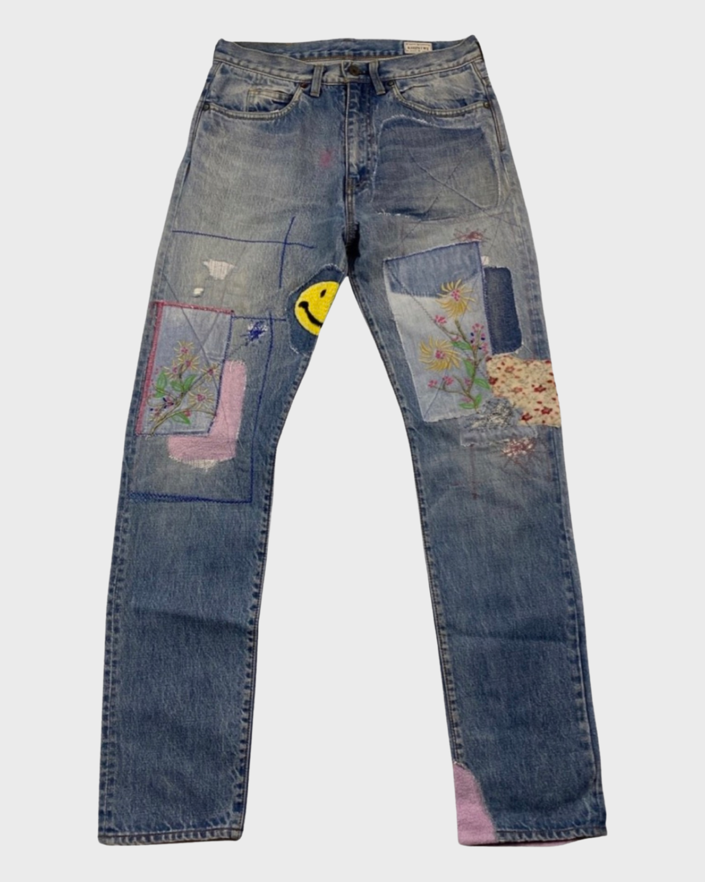 Kapital Okabilly 14OZ Smiley Patchwork patched jeans SZ:W32|36
