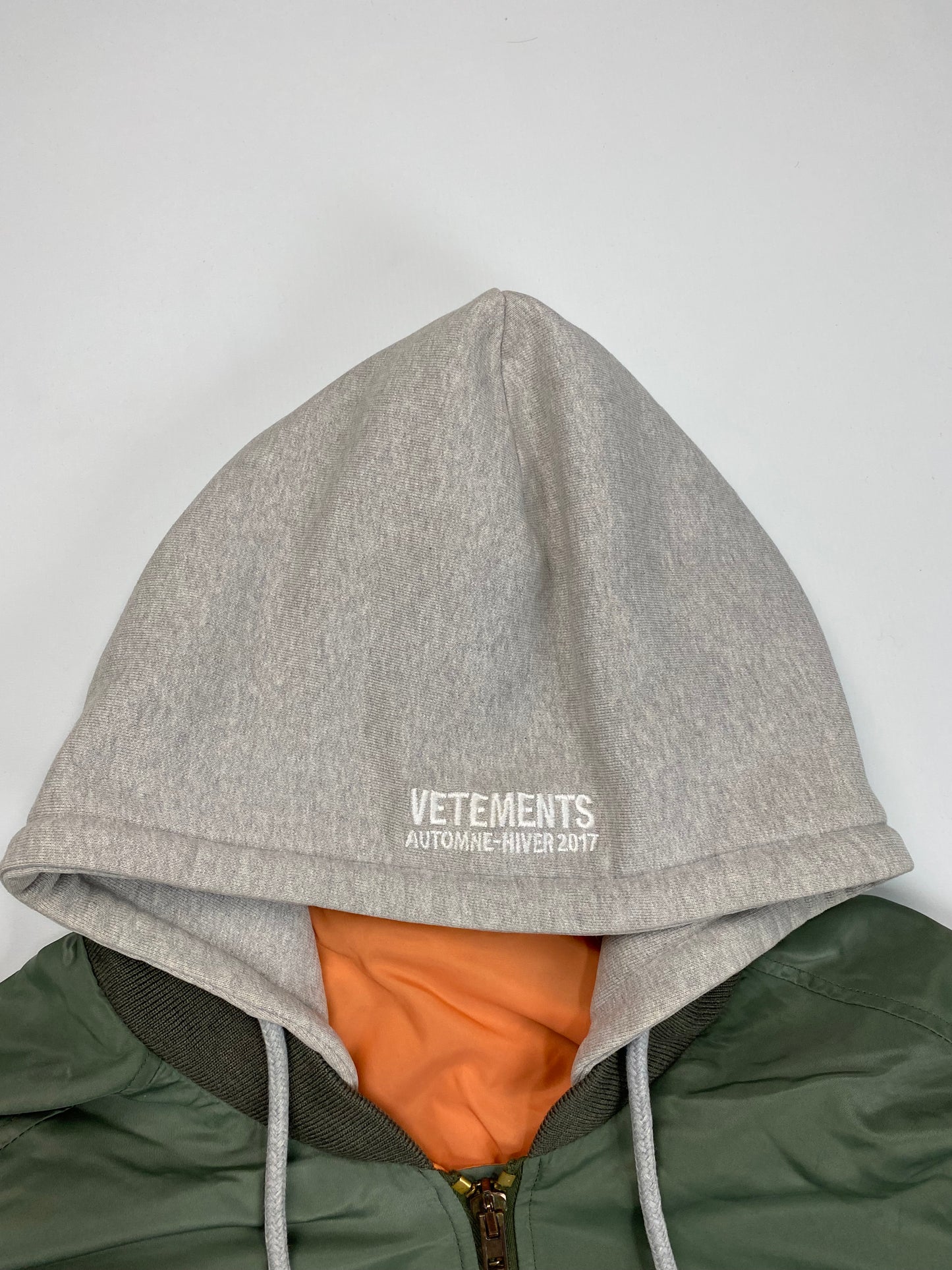 Green bomber jacket with grey hood clearance