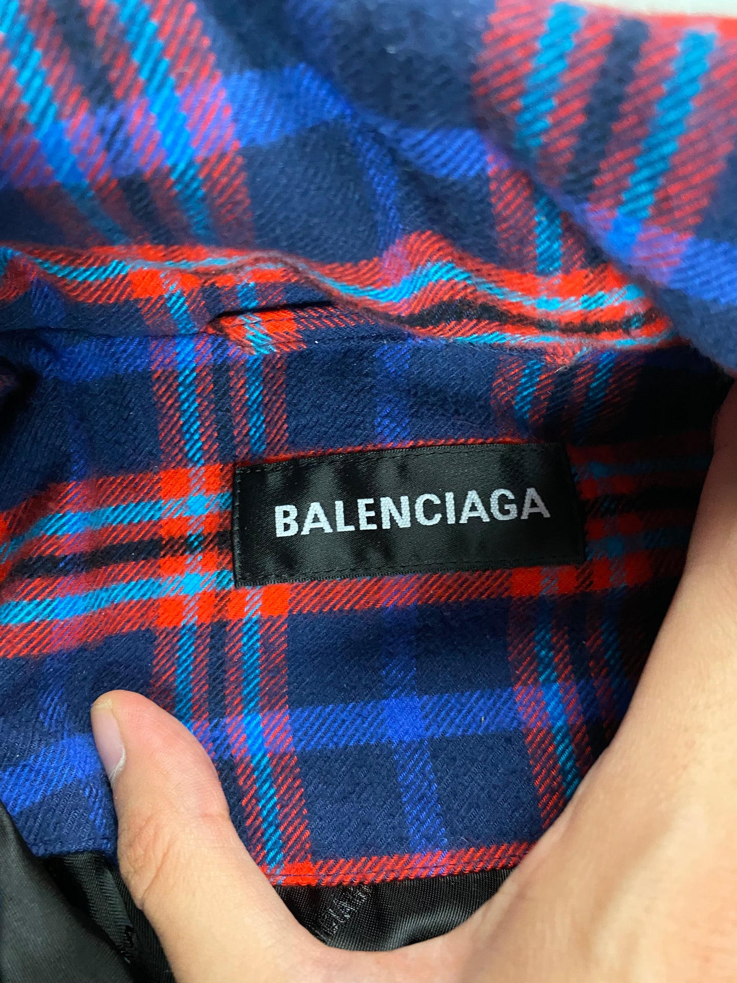 Balenciaga Pre Fall19 red & blue cocoon flannel padded jacket SZ:42