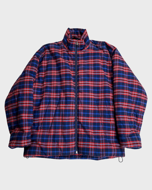 Balenciaga Pre Fall19 red & blue cocoon flannel padded jacket SZ:42